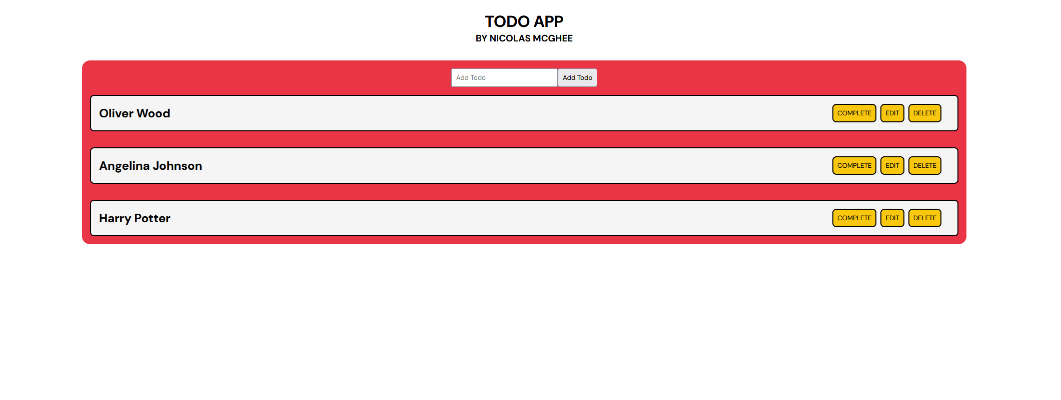 Screenshot of Todo Page